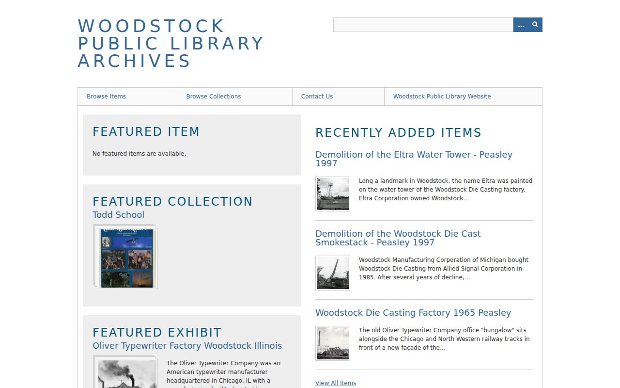Woodstock Public Library digital archive home