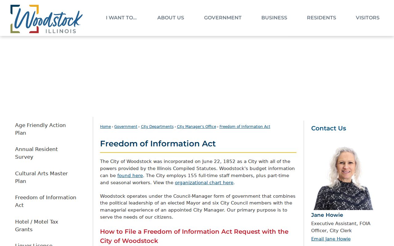 City of Woodstock Freedom of Information Act instructions